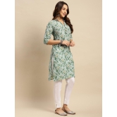 Rangita Women 100% Cotton Mint Green Floral Printed Knee Length Straight Kurti - None