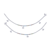 Paola Silver Plated Multi Color Diamond Ghungroo Payal  Anklet for Women And Girl. - Silver