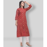 Maquien - Red Rayon Womens Front Slit Kurti ( Pack of 1 ) - XL