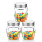 Yera X-Series KBM 350 ML Glass Storage Jar with Steel Lid | Transparent | Set of 3 Pcs