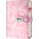 GEEO Marble Diary Journal with Locks for Girls and Women Secret Diaries Journal with Code Lock A5 Marble Notebooks with Combination Lock PU Leather Cover Diary Notebook (Pink)