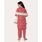 Printed Emroidered Kurta Bottom Dupatta Set for Girls-Red / 4 - 5 Years