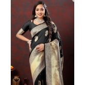 Black Soft Silk Woven Design Gold Zari Weaving Saree