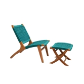 Orchid Homez Hand Woven Lounge Chair Solid Wood Outdoor Chair with Stool (Natural, Pre-Assembled) (Sea -Green)