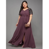 Miss Chase A+ Georgette Embellished Full Length Womens Side Slit Dress - Mauve ( Pack of 1 ) - None