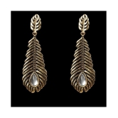 SILVER SHINE  Stunning Golden Peacock Feather White Diamond Earrings - Golden