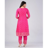 MAUKA Rayon Printed Kurti With Pants Womens Stitched Salwar Suit - Pink ( Pack of 1 ) - None