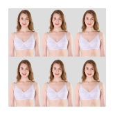 TCG - White Cotton Blend Non Padded Womens Everyday Bra ( Pack of 6 ) - None