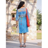 Juniper Cotton Printed Knee Length Womens Fit & Flare Dress - Blue ( Pack of 1 ) - None