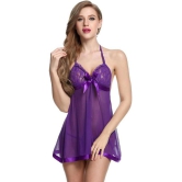 Celosia Net Baby Doll Dresses With Panty - Purple Single - S