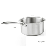 VEC 1.5 Liter Triply Stainless Steel Sauce Pan with Lid Dia 20cm Fri-Ply Kitchen Cookware Gas Electric Induction Friendly (Size 18cm,Capacity 1.5 L, Thickness 2.5mm)