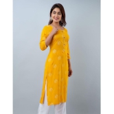 Doriya Rayon Printed 3/4th Sleeves Straight Yellow Kurti Single - None