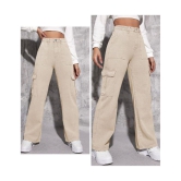 Combo of 2 Jeans (Cargo + High Waist Knee Cut Denim)-36 / Beige / Light Blue