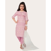 Kid Girls Designer Cotton Printed Top Bottom With Dupatta Pink-Pink / 13 - 14 Years