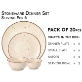 Handcrafted Stoneware Reactive Glaze Ceramic Dinner Set, 20 Pieces Serving for 6, Microwave and Dishwasher Safe, Bone-ash Free, Crockery Set for Dining and Gifting, Beige