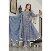 Dodge Blue Hand Block Printed Aanarkali Set L