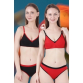 JOMFERRY 777 Cotton Non-Padded Bra and Panty Set of 2 pcs | Red,Black-38