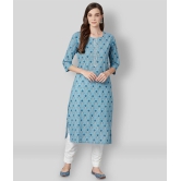 Divena - Blue Cotton Blend Womens Straight Kurti - M