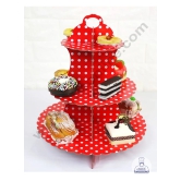 Cake Decor™ 3 Tier Medium Polka Dots Printed Round Cardboard Cupcake Stand-PINK