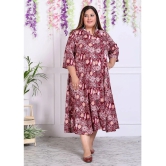 Swasti Cotton Blend Printed Shirt Style Womens Kurti - Maroon ( Pack of 1 ) - None