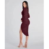 Addyvero Polyester Self Design Midi Womens Bodycon Dress - Maroon ( Pack of 1 ) - None