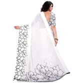 New georgette Satin Patta Saree with Blouse piece-Free SIze / White