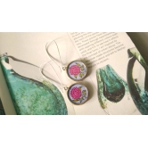 Pink fuchsia flower dangler earrings