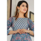 Dodge Blue Hand Block Printed Aanarkali Set L