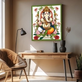 Ganesh Ji With Lotus Colorful Wood Print Wall Art-48 X 48 Inches / Birchwood Thickness: 6mm