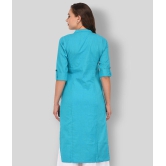 Pistaa - Turquoise Cotton Women's Straight Kurti ( Pack of 1 ) - L