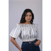 Top for women western wear stylish Grey And White Striped Off Shoulder Top (OTL-TPS1041)-Grey / L