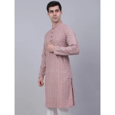 Men's Coral Red & White Embroidered Straight Kurtas-L / Pink