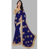 Om Shantam Sarees - Navy Blue Silk Blend Saree With Blouse Piece ( Pack of 1 ) - Navy Blue