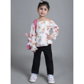 MINI & MING Girls Floral Printed Off-Shoulder Puff Sleeves Gathered Bardot Top