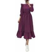 JASH CREATION Polyester solid Midi Womens Fit & Flare Dress - Purple ( Pack of 1 ) - None