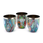 coconut Stainless Steel Printed Designer Multi Color Water Glass/Tumbler - Capacity -300ML -Pack of 6 Glasses