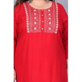 Preksha Rayon Embroidered Straight Women's Kurti - Red ( Pack of 1 ) - None