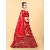 Apnisha - Red Velvet Girls Lehenga Choli Set ( Pack of 1 ) - None