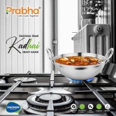 Prabha Stainless Steel Hammered Kadhai New Heavy Gauge, Strong Material, Hammered Finish, Heat Dispersion Surface, 320mm, 5.8L, Compatible with Induction & Gas Stove