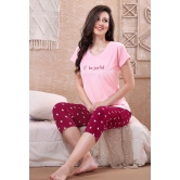 Gudnini White Star Printed Hosiry Cotton Capri Set-Pink-L / PINK / HOSIERY