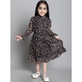 MINI & MING Girls Animal Print Mock Neck Bell Sleeves Georgette Fit & Flare Midi Dress