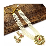 Jewar Mandi - Beige Brass Necklace Set ( Pack of 1 ) - Beige