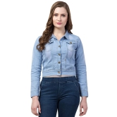 FUNDAY FASHION Full Sleeve Blue Solid Women's Denim Jacket (Large, New Light Blue)