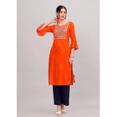 MAUKA Rayon Embroidered Kurti With Palazzo Womens Stitched Salwar Suit - Orange ( Pack of 1 ) - None