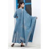 Steel Blue Hand Block Printed Anarkali Set Blue M