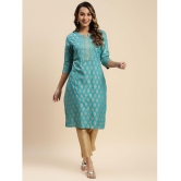 Rangita Women Rayon Turquoise Gold Printed Knee Length Straight Kurti - XXL, Turquoise