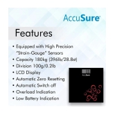 AccuSure Black & Silver Digital Bathroom Weighing Scale, LCD Panel,6mm Tempered Glass - 1Yr Warranty