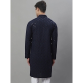 Mens Navy Blue Chikankari Embroidered and Sequence Kurtas-L / Navy-Blue