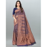 Om Shantam Sarees - Navy Blue Banarasi Silk Saree With Blouse Piece ( Pack of 1 ) - Navy Blue