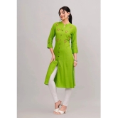 MAUKA Rayon Embroidered Front Slit Womens Kurti - Green ( Pack of 1 ) - None